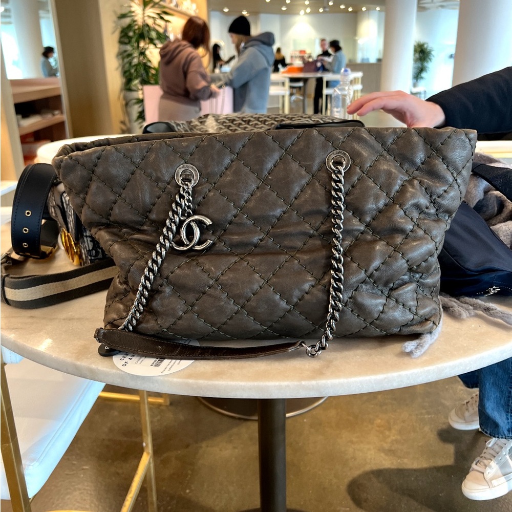 Ultimate Stitch Aged Chain Tote Quilted Calfskin Large
